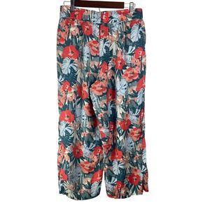 Linen C&C California Size Large Linen Floral Wide Leg Pull On Pants Pockets